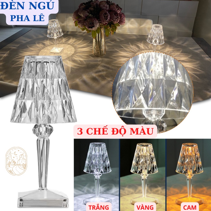 Đèn ngủ để bàn pha lê 3 chế độ màu, tiết kiệm điện, phong cách châu Âu