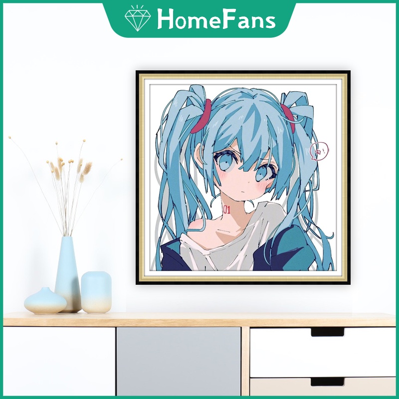 Bộ Tranh Đính Đá 5D Tự Làm Hình Hatsune Miku 30x30cm / 40x40cm / 50x50cm