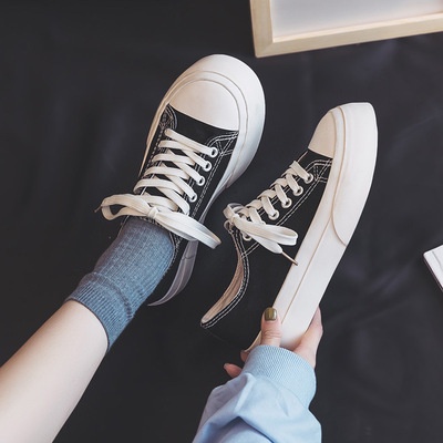 Giày Thể Thao Nữ Ulzzang Vintage, Giày Bata Dáng Basic Vải Canvas Đế Độn 3cm 2 Màu Phong Cách Hàn Quốc - Iclassy_shoes