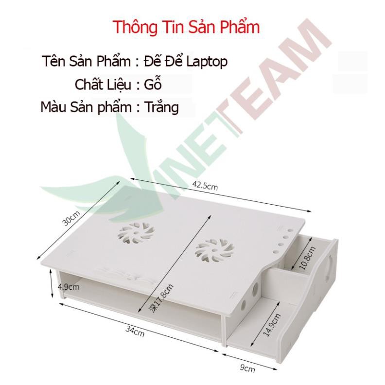 Bàn kê màn hình máy tính, Laptop đa năng bằng gỗ ghép tiện dung nghiêng 8 độ tản nhiệt cao cấp (Trắng)