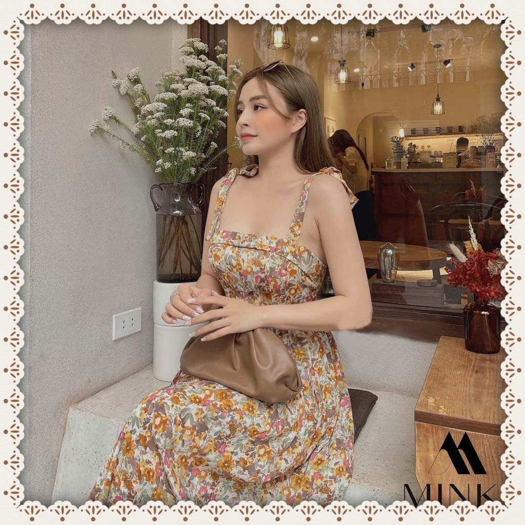 [HÀNG THIẾT KẾ] Váy Hoa Nhí Cột Nơ Vai (có mút) - Chất Liệu Voan Cát - Phiên Bản Hoa Cam | BigBuy360 - bigbuy360.vn