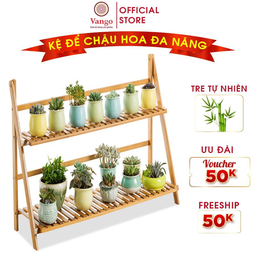 Giá để chậu hoa, cây cảnh, để đồ đa năng bằng gỗ tre tự nhiên Vango V14 sang trọng, hiện đại, sơn phủ bóng chống nước