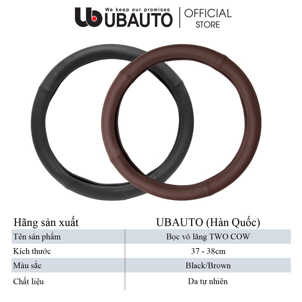 Bọc vô lăng ô tô cao cấp chính hãng UBAUTO Hàn Quốc da bò tự nhiên phù hợp các dòng xe có vô lăng 36-38cm