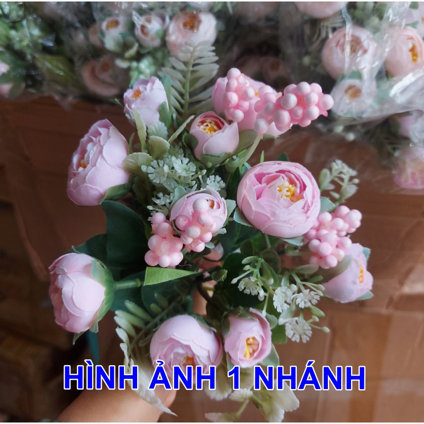 Nhánh hoa giả hoa trà mẫu mới kèm hạt xốp