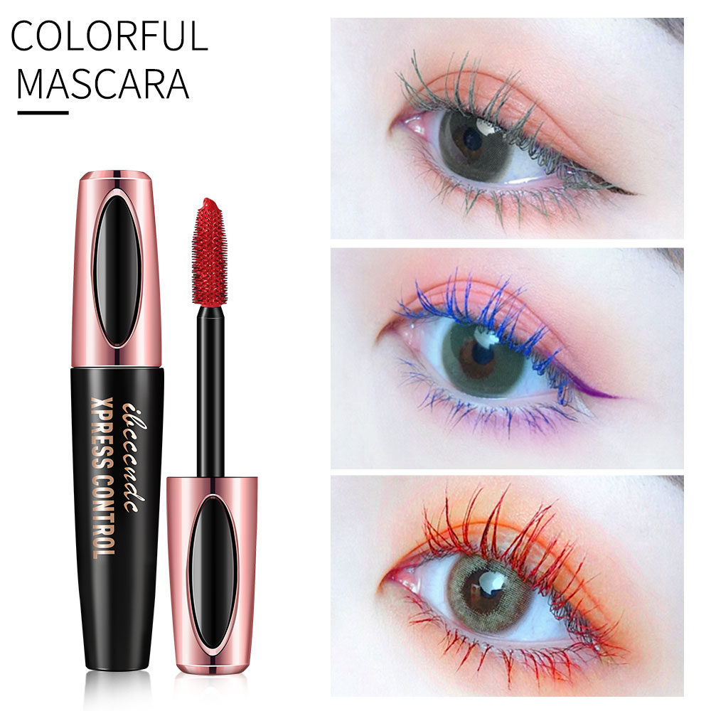 Nhiều màu sắc Mascara 4D Không thấm nước Kéo dài Dày cong Màu xanh lam Vàng Đen Sợi tơ tằm Nối mi Mascara Lông mi Làm dày Màu mắt Trang điểm