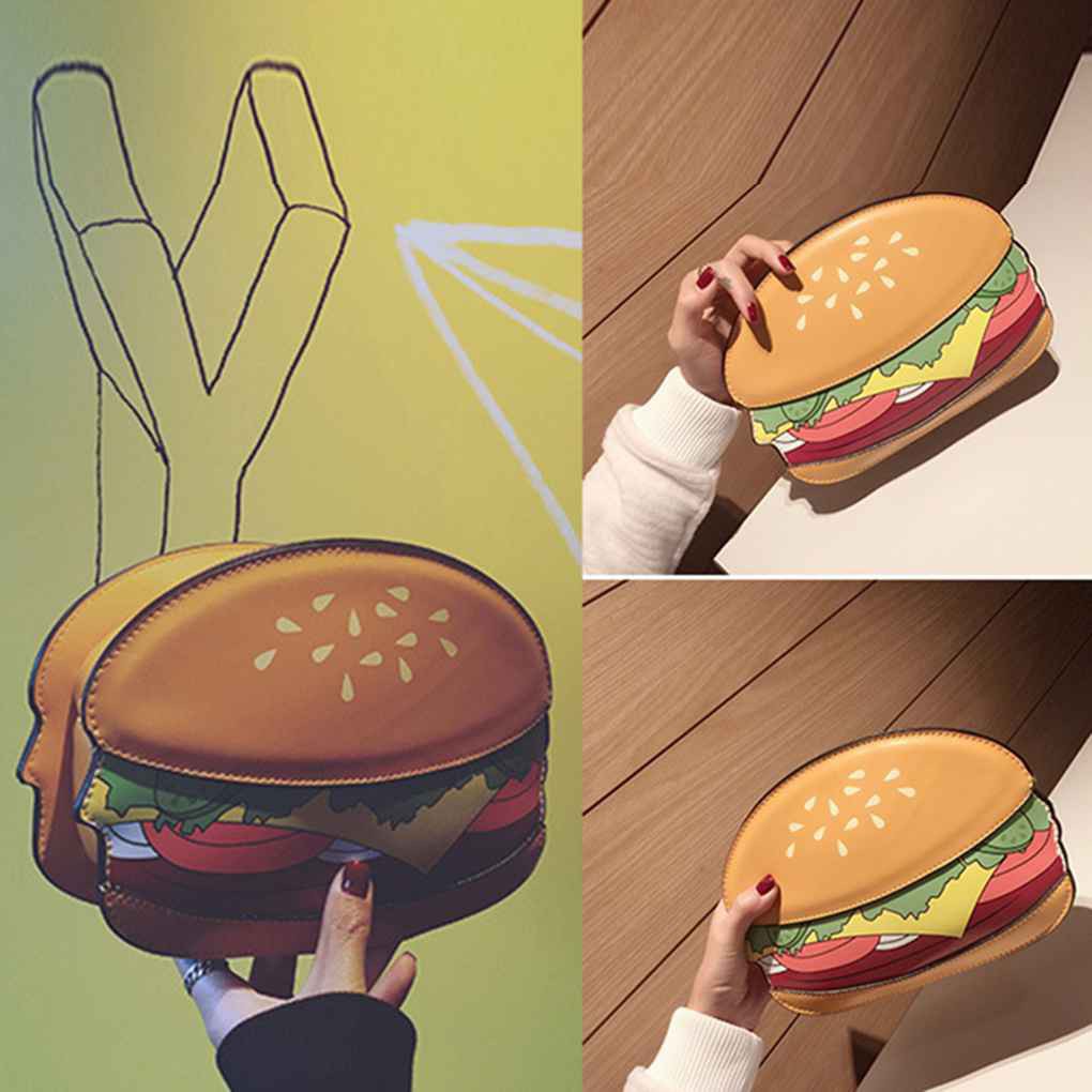 Túi đeo chéo da hình bắp rang bơ hamburger kem và khoai tây chiên