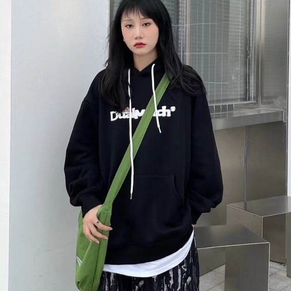 Áo Hoodie Tay Dài Form Rộng Theo Phong Cách Preppy Mỹ Dễ Phối Đồ