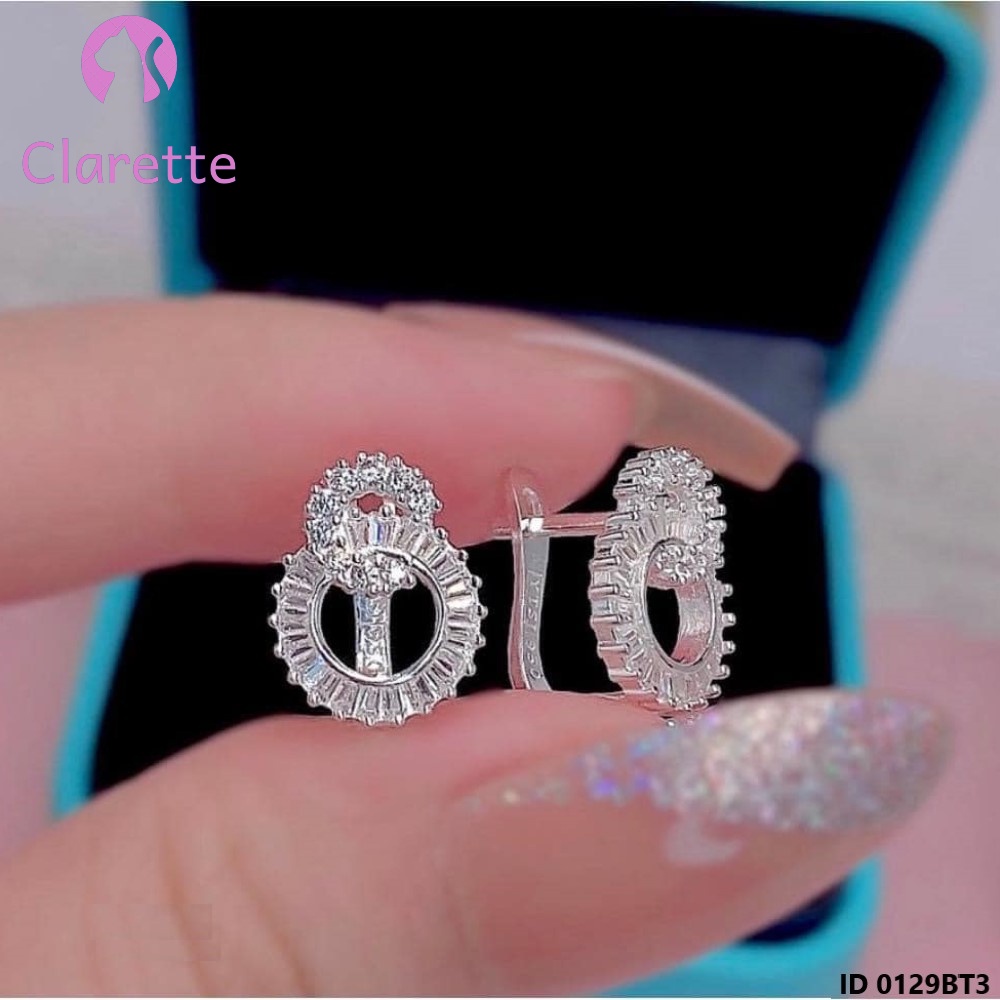 Bông tai bạc bấm hình vuông, tròn, chữ H, hình thoi, hình kim cương, hình chữ X Clarette 0129BT