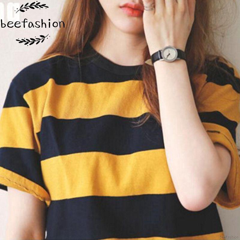 Áo thun nữ vàng sọc ngang xinh xắn