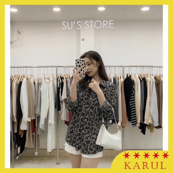 Áo sơ mi nữ hoạ tiết báo đốm form rộng dài 72cm, Áo sơ mi báo dáng rộng 2 màu | BigBuy360 - bigbuy360.vn