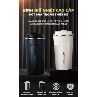Bình giữ nhiệt coffee holic inox 304 dung tích 500ml kiểu dáng châu âu cầm tay sang trọng
