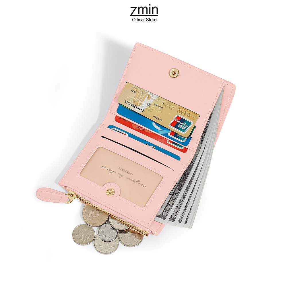 Ví bóp nữ mini cầm tay họa tiết hoa thêu Zmin, chất liệu da PU cao cấp - V043