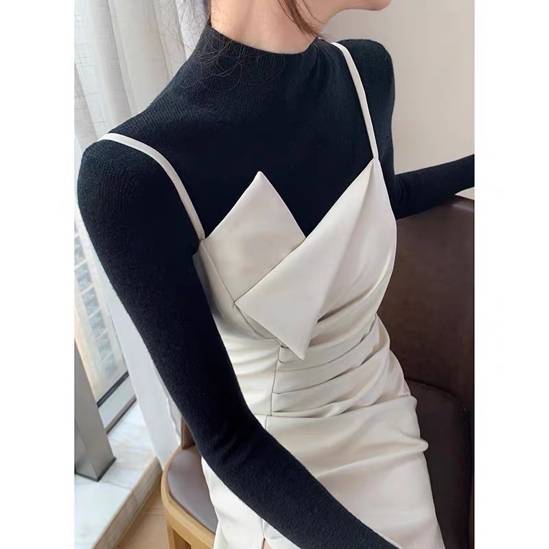 Set Váy Yếm Kèm Áo Thun Dài Tay/ Bộ Sườn Xám 2 Dây Kaki Phối Áo Thun Dài Tay / Size S/M / Cáo Hồng Shop | BigBuy360 - bigbuy360.vn