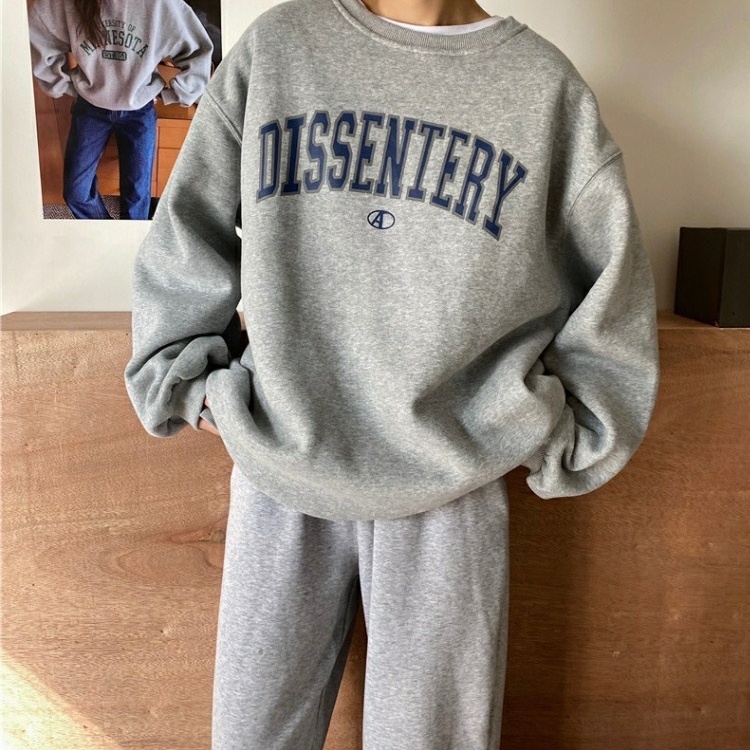 SUXI Áo Nỉ Nữ Dài Tay Cổ Tròn Form Rộng Thời Trang Hàn