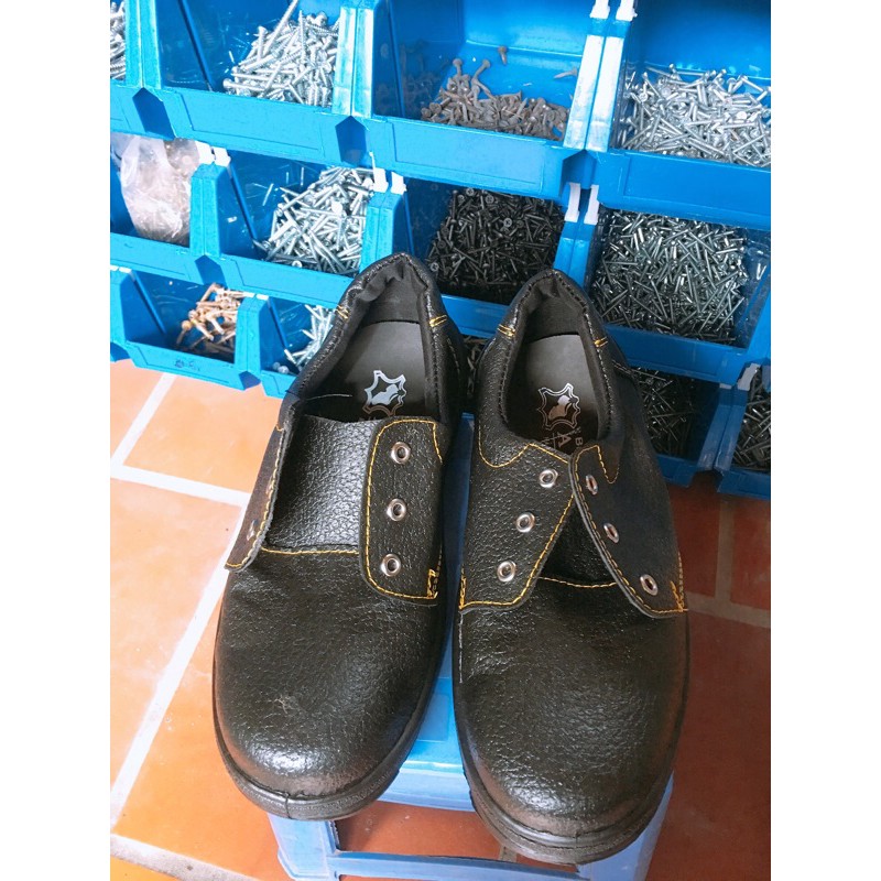 Giày bảo hộ lao động ABC đế đen chỉ vàng, mõm sắt, đế sắt- chống đinh, trơn trượt