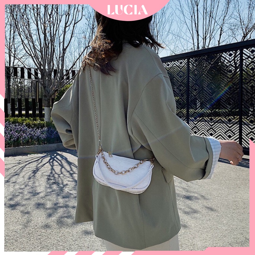 Túi kẹp nách dây xích túi xách nữ đeo vai đeo chéo cầm tay da vân cá sấu size 18cm LUCIA STORE TXN38