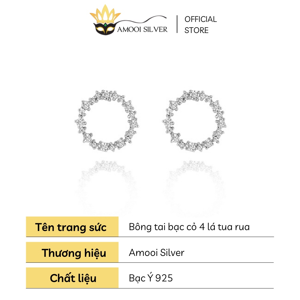 Bông Tai Bạc S925 Mẫu Huyền Thoại Biển Xanh Tròn Đính Đá - Amooi Silver AB153