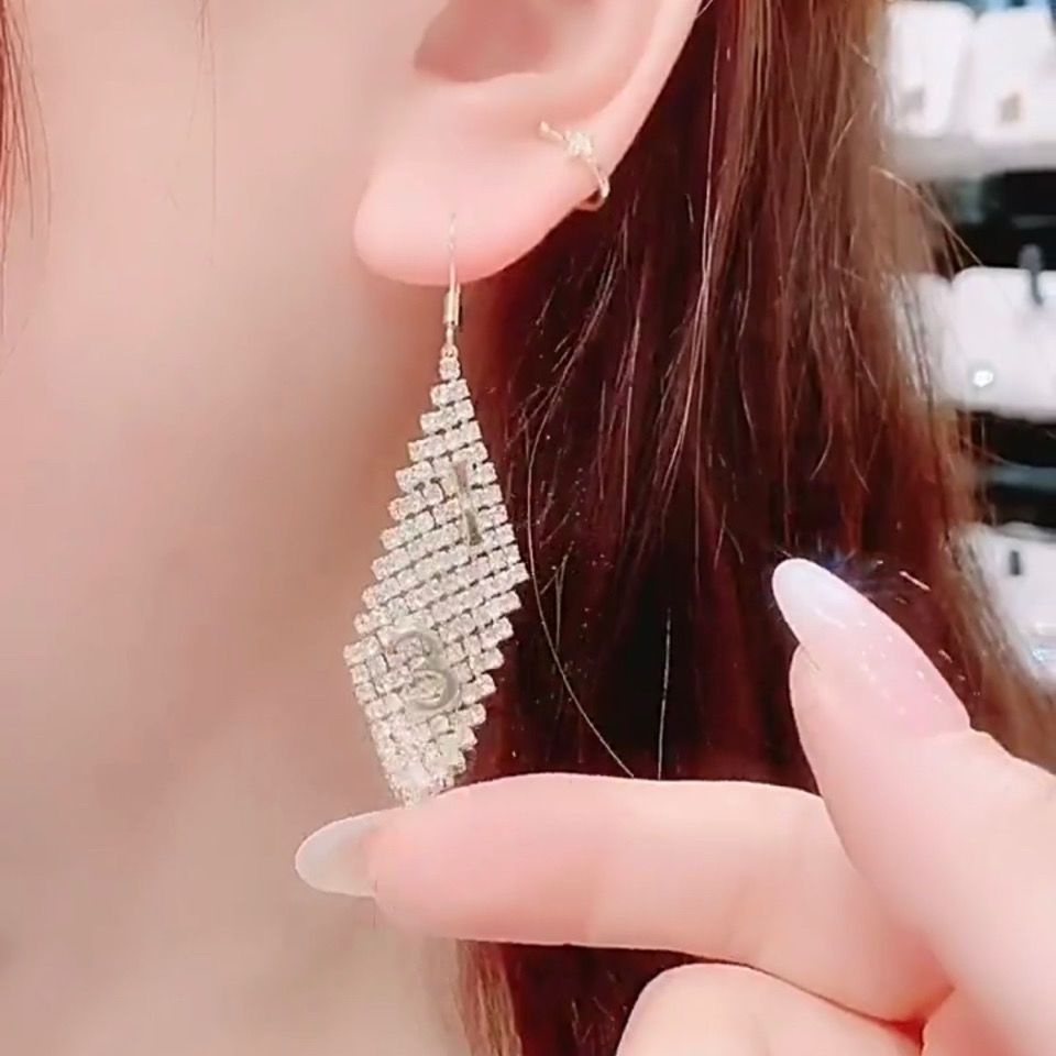 Khuyên tai móc khí chất Âu Mỹ E1402 bản to chữ 1314 bông tai nữ s925 màu kim bạc