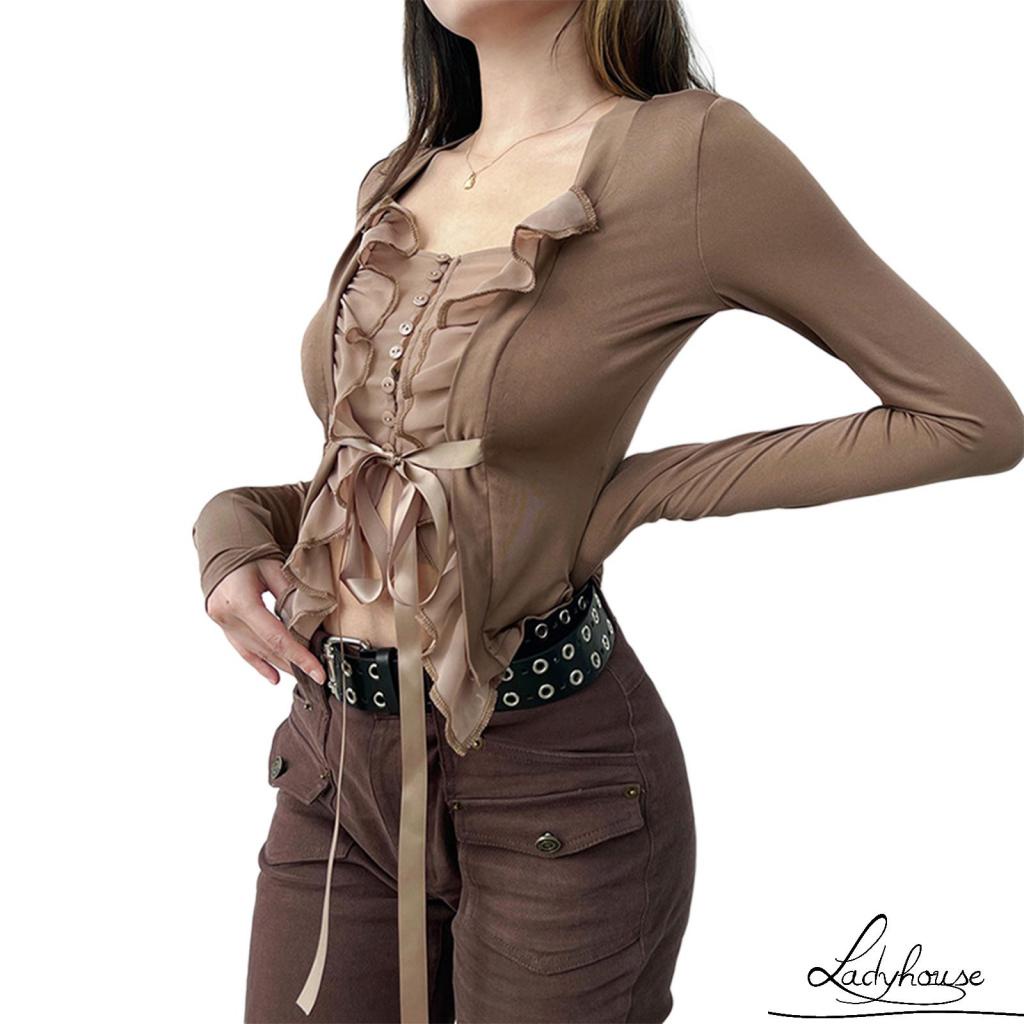 Áo Croptop Tay Dài Cổ Vuông Thời Trang Sành Điệu Cho Nữ