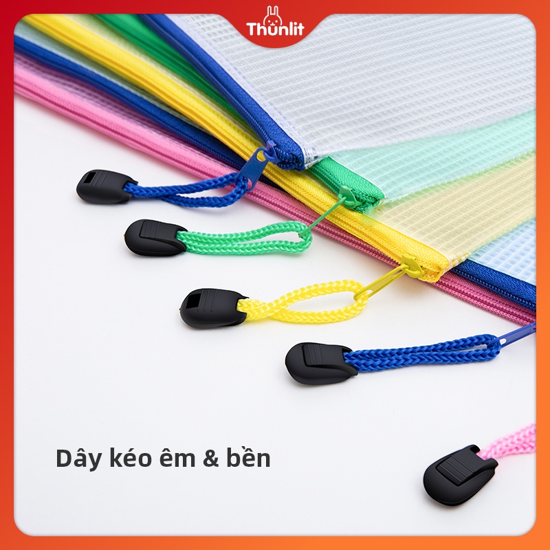 Túi Thunlit khổ A4 trong suốt có khóa kéo đựng tài liệu giấy tờ tiện dụng dành cho học sinh sinh viên