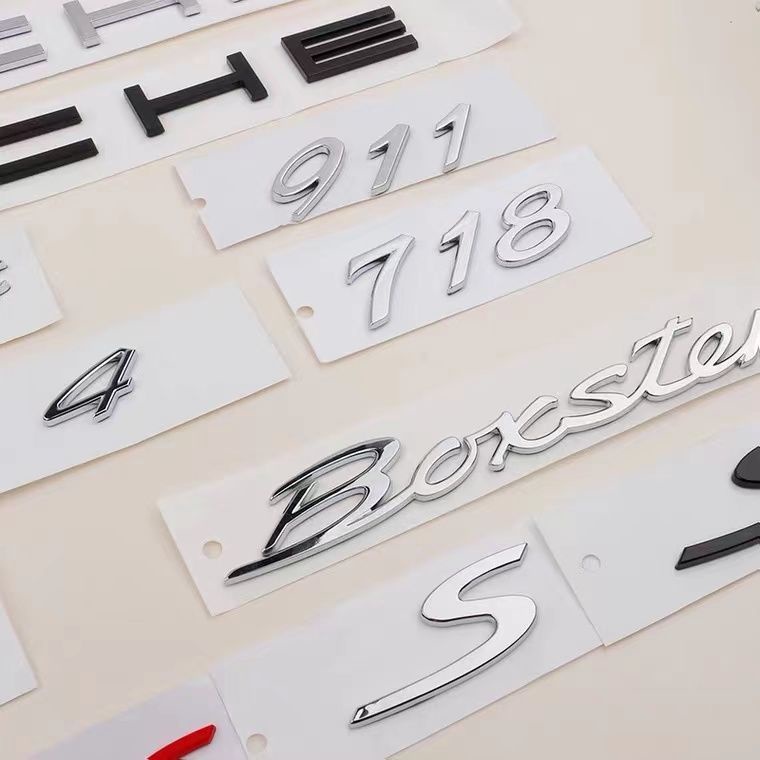 Porsche car logo English letters ABS material front S sticker Macan Cayman CARRERA Boxster Panamera Cayenne GTS TURBO 911 718 modified rear black red logo sticker