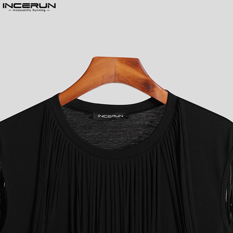 INCERUN Áo Tank Top Sát Nách Phối Tua Rua Thời Trang Dự Tiệc Cho Nam