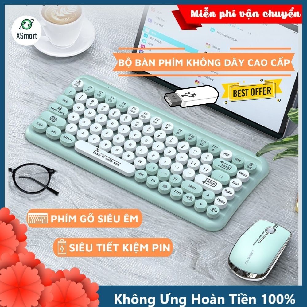 Bộ Bàn Phím Không Dây Cao Cấp LT700 Thiết Kế Cực Đẹp, Pin Trâu, Kết Nối Đa Năng Qua Cổng USB 2.4GHz Cho Máy Tính, Laptop