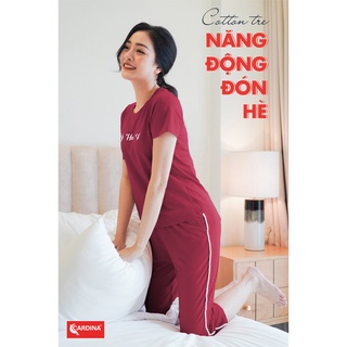 Đồ bộ mặc nhà nữ Cardina chất cotton tre cao cấp, áo cộc tay, quần lửng màu sắc trẻ trung in chữ Be Happy