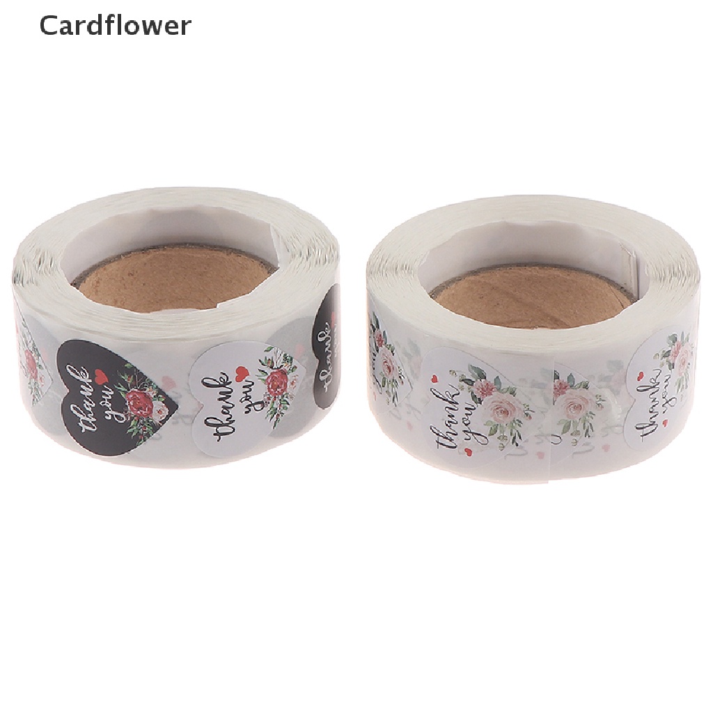 Cuộn 500 miếng dán hình trái tim in chữ Thank You trang trí quà tặng tiện dụng