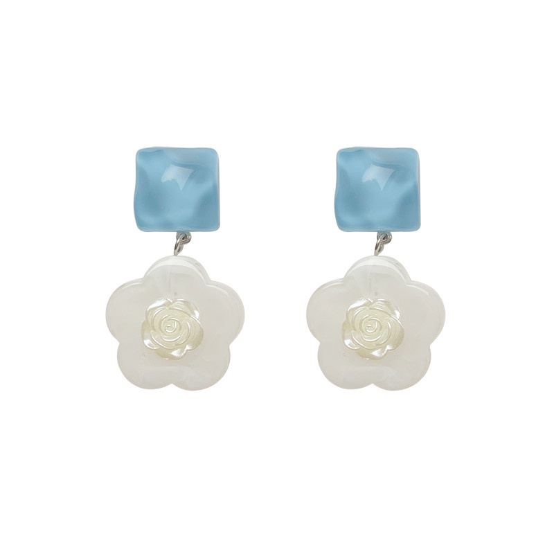 S925 Khuyên tai chuôi bạc hoa trà bông tai trong suốt ulzzang Cocochang shop