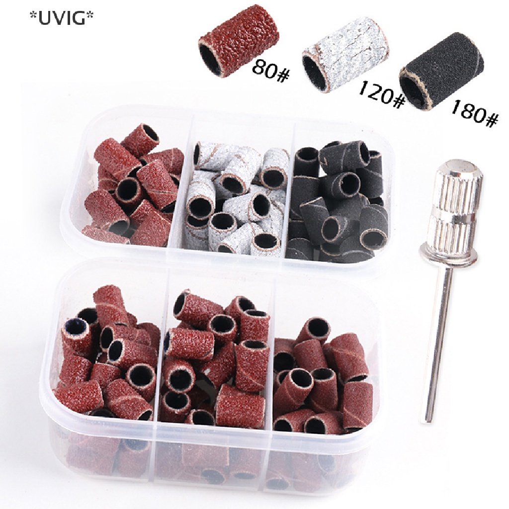 [[UVIG]] 60-75Pcs/Box Sanding Cap Bands  180/120/80 Grit Nail Drill Grinding Bit Files [Hot Sell]