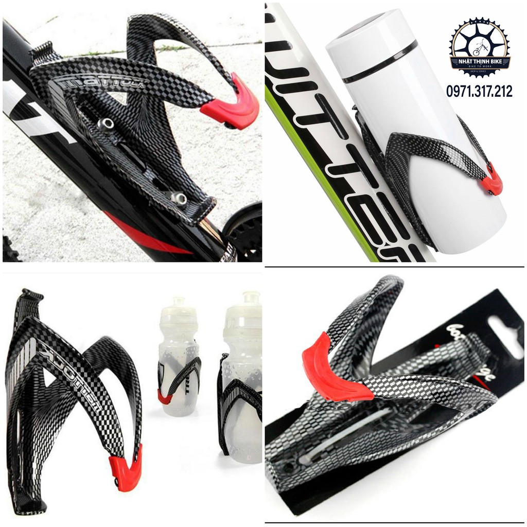 Giá treo bình nước xe đạp Giá đỡ bình nước xe đạp vân Carbon điểm đỏ
