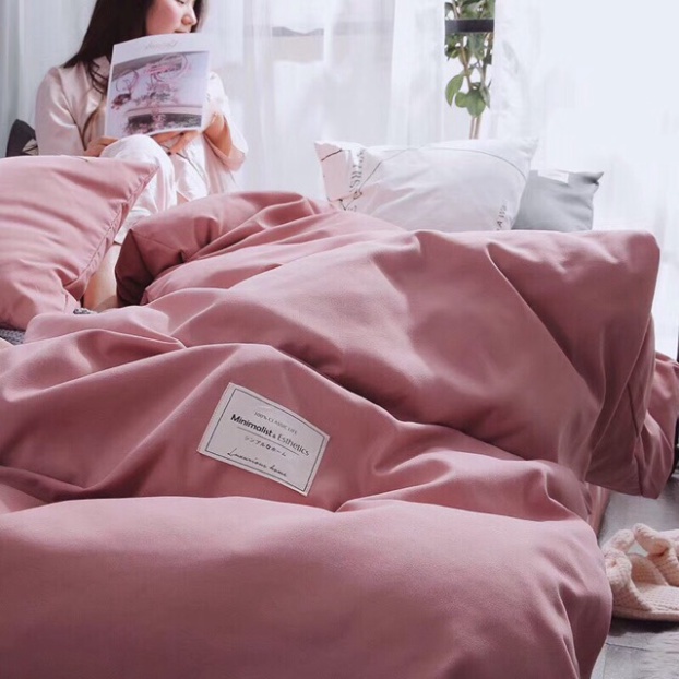 BỘ CHĂN GA GỐI COTTON TICI CAO CẤP ( CHĂN ĐÃ TRẦN BÔNG) HỒNG TRƠN - ĐỦ KÍCH THƯỚC