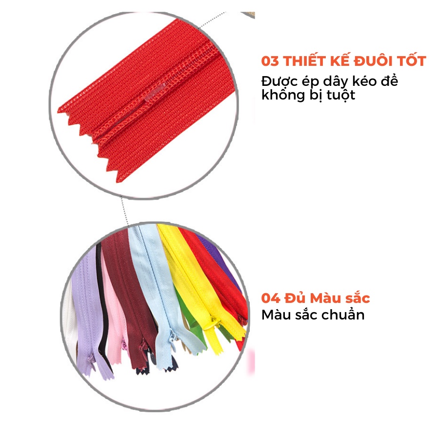 Dây kéo giọt nước trắng đen 25/40/50/60cm | Tiệm May Bí Ngô