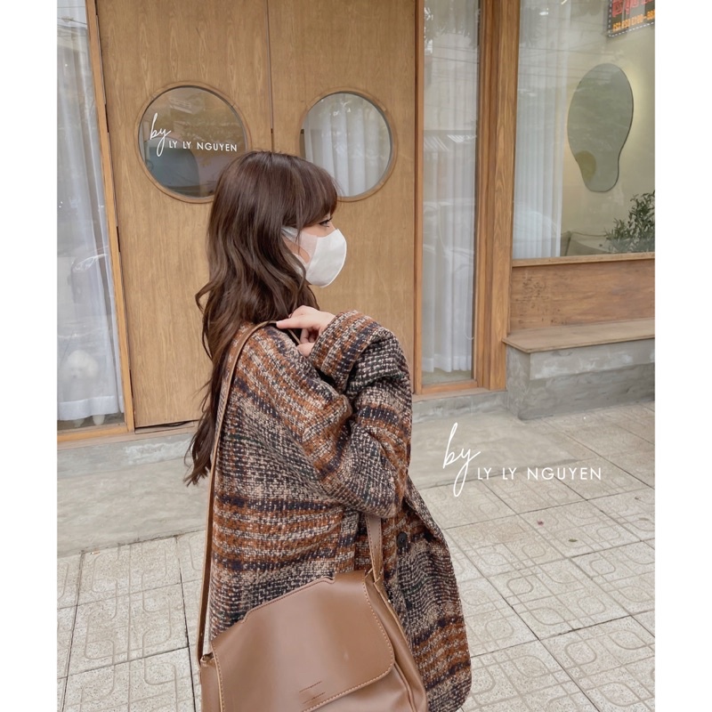Áo khoác dạ kẻ dài tay phong cách Hàn Quốc dành cho nữ | BigBuy360 - bigbuy360.vn