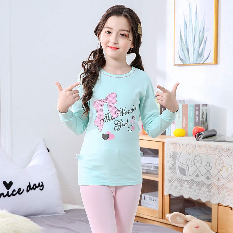 Girl Pajamas Cotton Breathable Homewear Clothes Kids Pyjamas 2pcs/set Long Sleeve Top+Pants Sleepwear 8-18Yrs