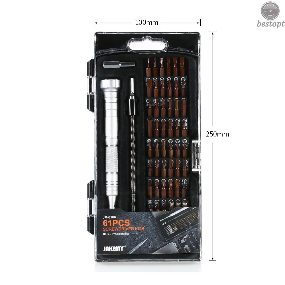 B&O JAKEMY 61 in 1 Screwdriver Set S-2 Bits Precision Magnetic Screw-driver Bit Screw Driver Multi-functional DIY Repair Tool Kit Electronic Maintenance for iPhone Mobile Phone Tablets Watch PC Laptop Digital Camera JM-8166