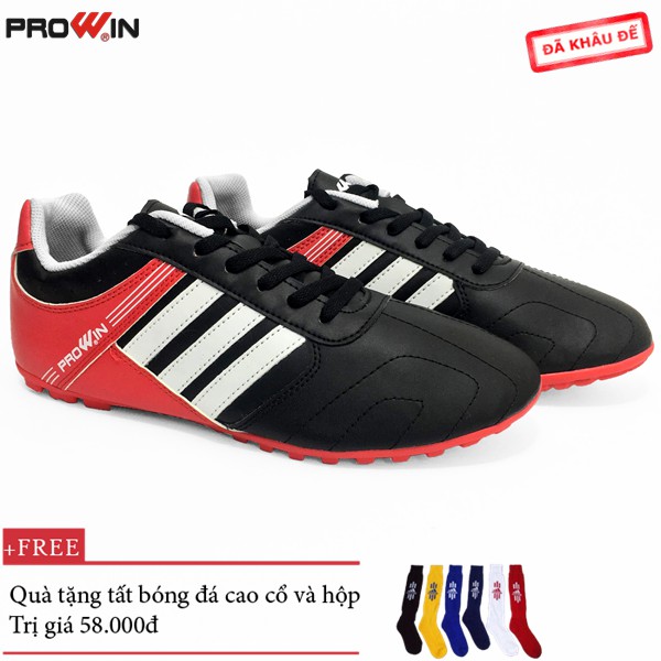 Giày Đá Bóng, Giày Đá Banh Prowin FM781 3 sọc đen - Tặng kèm tất bóng đá cao cổ - FM781.DEN
