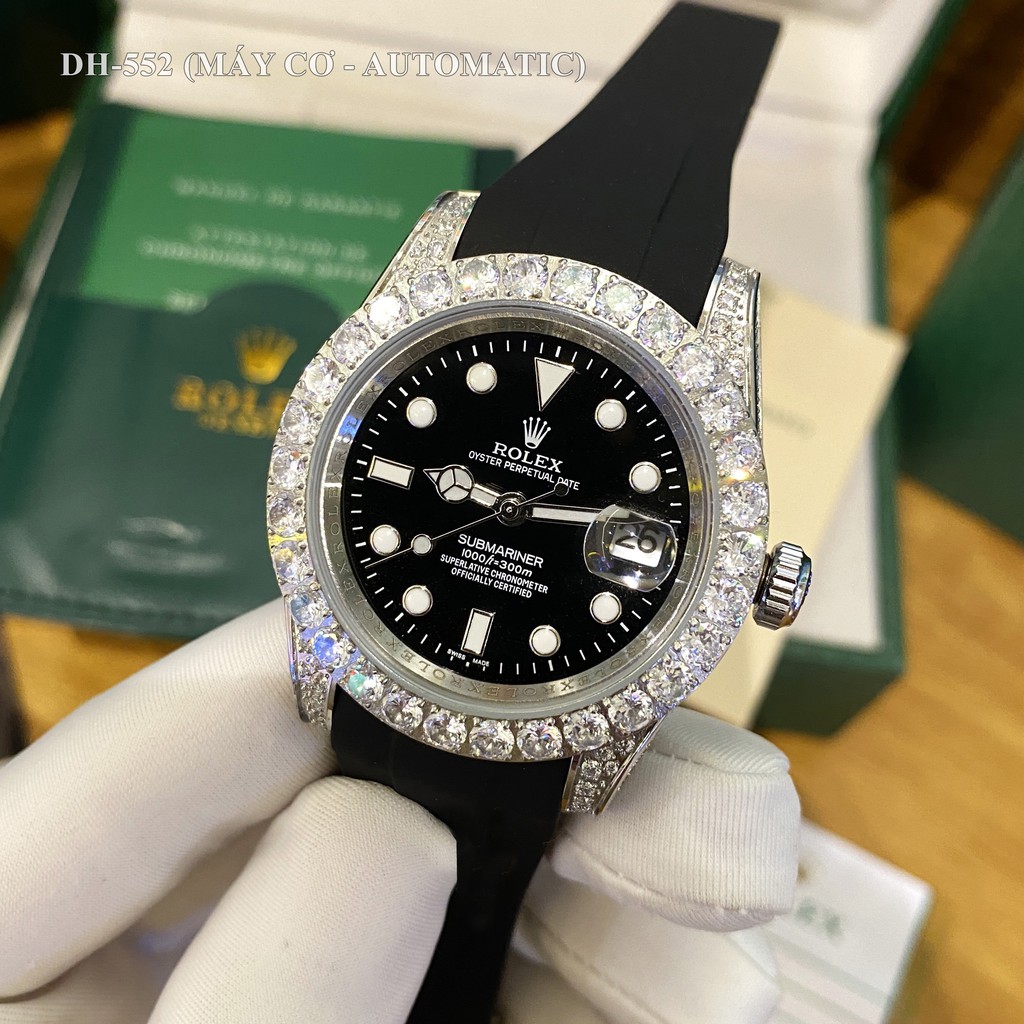 Đồng hồ nam RoL mặt tròn đính viền đá sang trọng máy cơ cao cấp chống nước DH552 shop114 | BigBuy360 - bigbuy360.vn