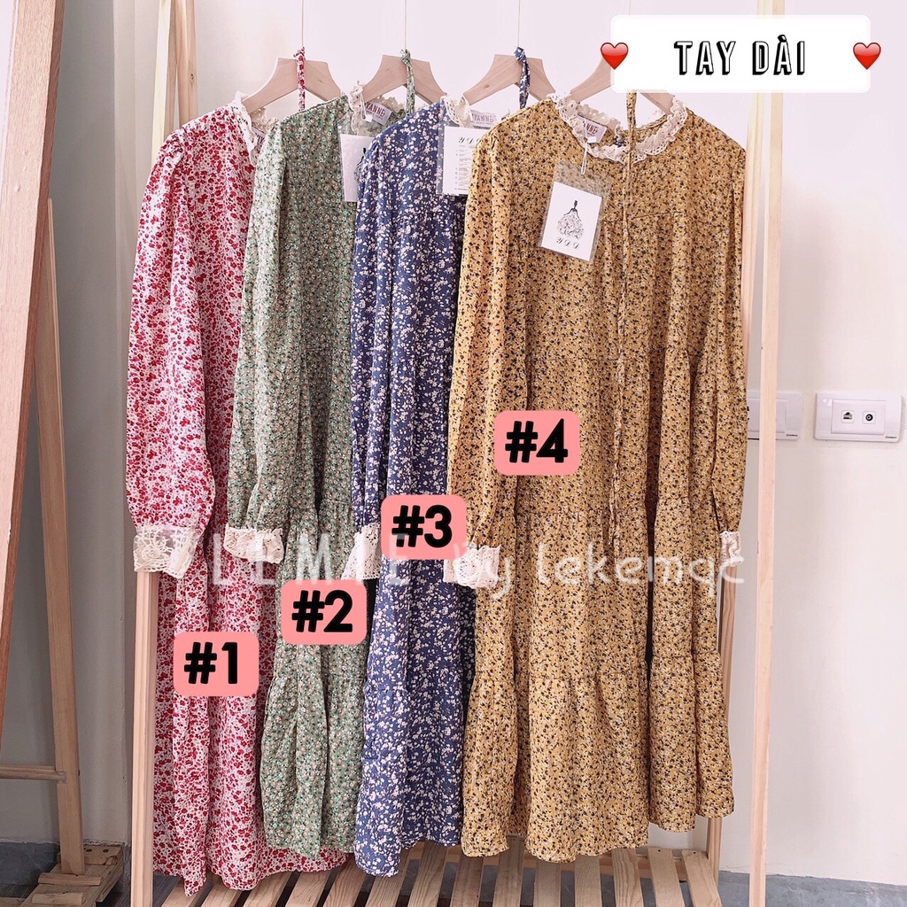 Đầm Hoa Nhí Vintage Cổ Ren Dáng Xuông Kèm Dây Thắt Eo , Váy Suông Chất Mềm Mịn Mặc Mát Hót Hít Ảnh Thật LEMIE by lekemqc