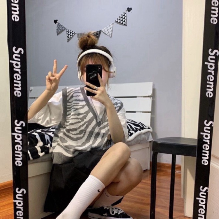 Gile Nữ Quảng Châu, Áo Len Gile Nữ Họa Tiết Sọc Vằn Giản Phong Cách Ulzzang Hàn Quốc | BigBuy360 - bigbuy360.vn