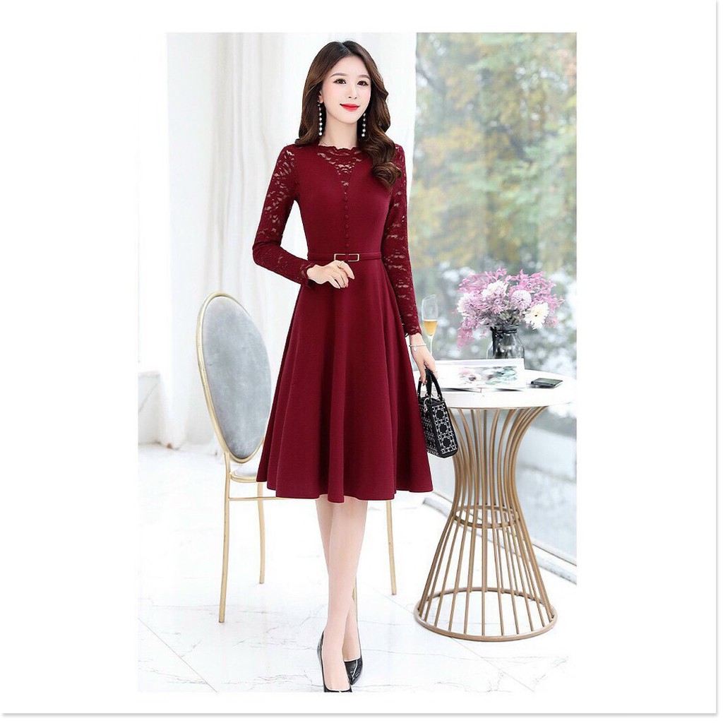 Đầm poly 2 da phối ren tay dài cực sang trọng , tôn dáng cho các nàng KOKO MI STORE