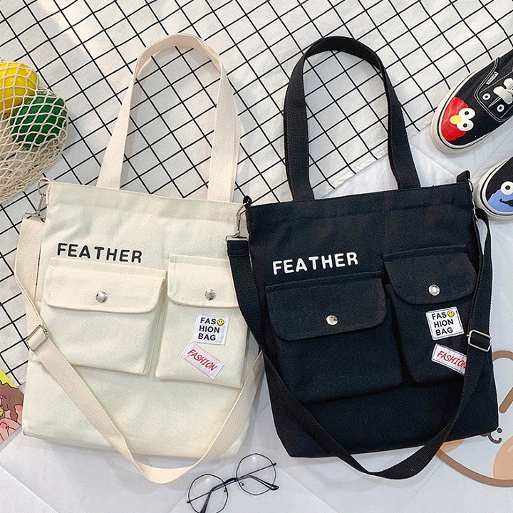 Túi Tote Đeo Chéo Unisex Nhiều Màu Phong Cách Ullzzang - Túi Vải Canvas Thời Trang Đeo Vai GN10