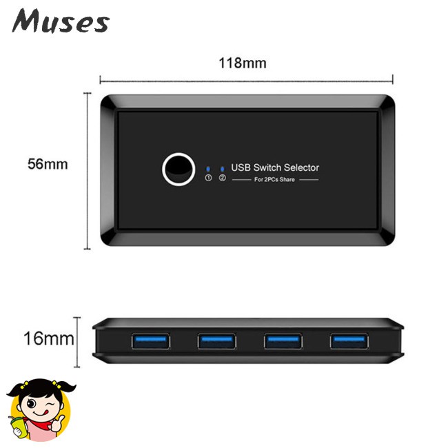 Usb Kvm Usb 3.0 2 Cổng Chia 4 Thiết Bị Cho Máy In, Bàn Phím