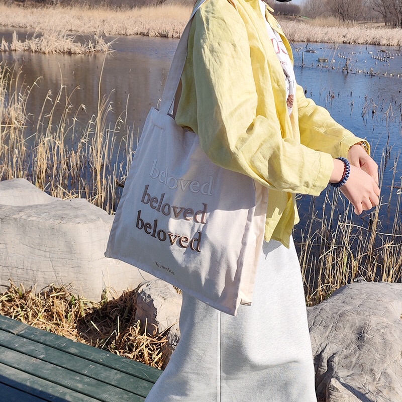 Túi Tote Vải Canvas Đeo Vai Chất Siêu Đẹp Thêu Chữ BELOVED Vintage Uzzlang Hàn Quốc