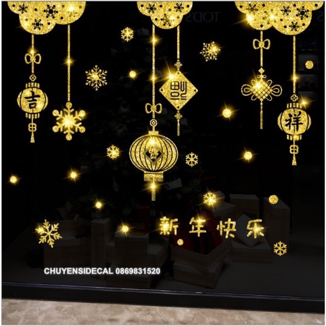 Decal dán tường Tết - Rèm dây Nhũ Kim Tuyến