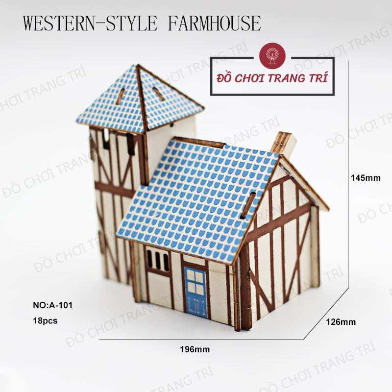 Đồ chơi lắp ráp gỗ 3D Mô hình Nhà gỗ WESTERN FARM HOUSE