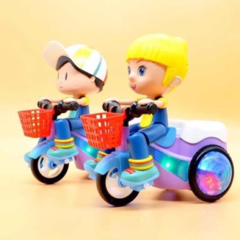 Xe đồ chơi có nhạc và đèn led em bé đạp xe xoay 360 độ