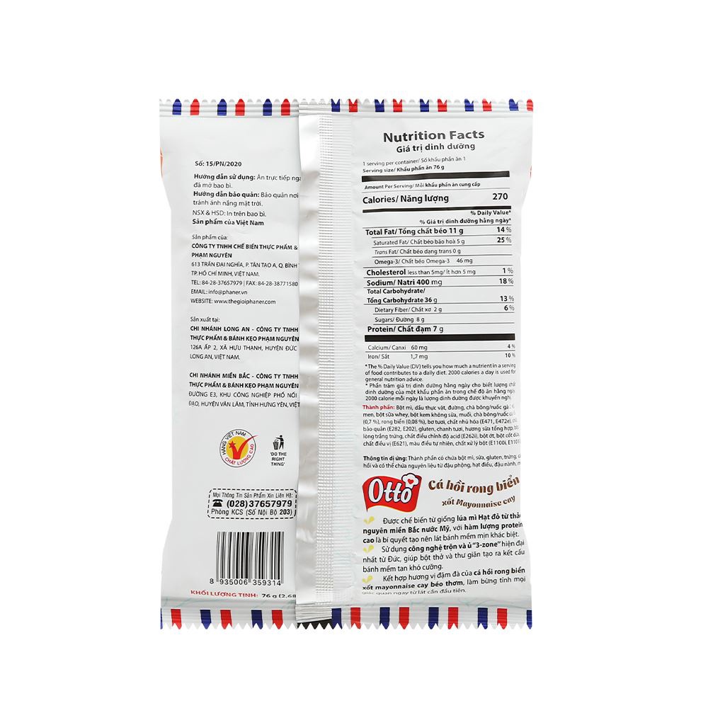 CHÍNH HÃNG Combo 6 Bánh Sandwich tươi Chà Bông Cá Hồi Otto 76g