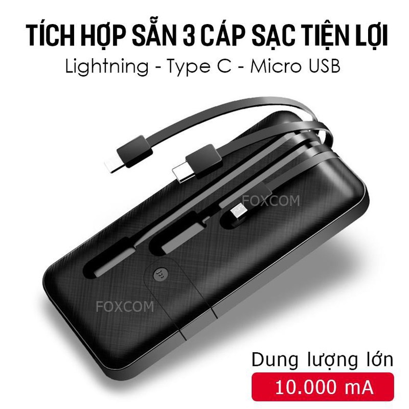 Sạc dự phòng tích hợp 4 cổng sạc nhanh có sạc không dây 10000 mah( 4 trong 1) ( lightning / Micro / Type C )